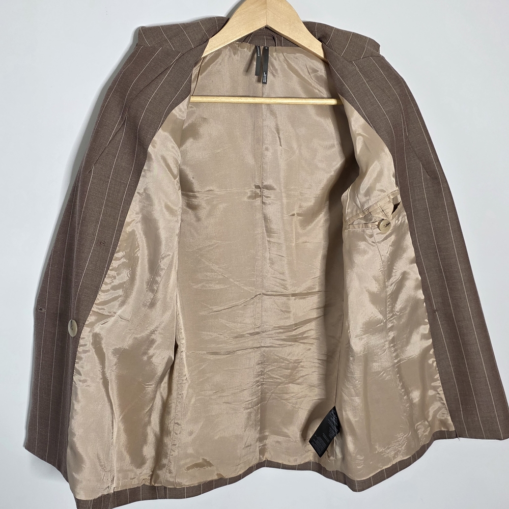Anthropologie the Rue Oversized Brown Pinstripe Double-Breasted Blazer Size XXS - Picture 8 of 11